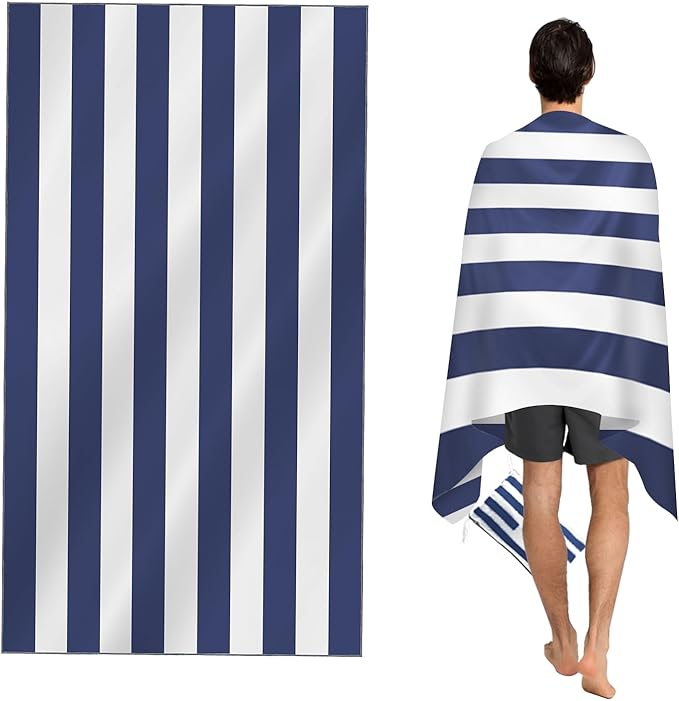 CNMTCCO Large Beach Towel for Adults with Bag - Quick Dry Microfibre - 100% Recycled Towel - Sand Free, Lightweight, Compact (160x90cm, 63x35in) (Blue)
