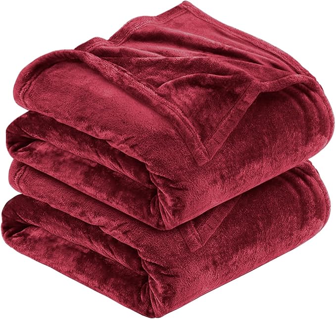 MOONLIGHT20015 2 Pack Fleece Blanket Throws for Sofas - 400 GSM Blankets Sofa Bed Throw Breathable, Cuddly, Fluffy & Warm Burgundy, Full/Queen (200 x 240 CM)