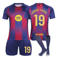 (28(150-160CM)) 25/26 Red And Blue Home Soccer Activewear Printing #19 Lamine Yamal Football Fans Training Short Sleeve Mens/Kids Soccer Jersey Football Uniform