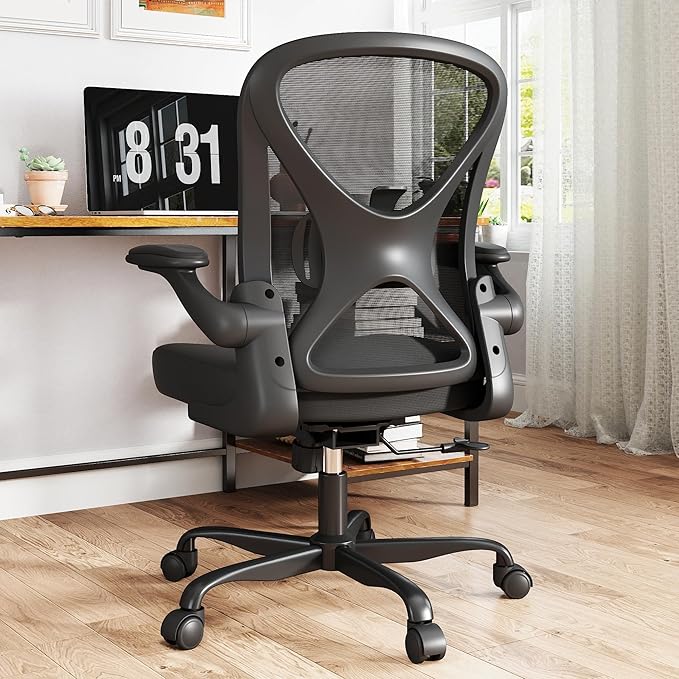 ZZH Ergonomic Mesh Office Chair with Adjustable Lumbar Support ＆ Flip-up Arms, Breathable Computer Home Desk Chair with 360 & Height Adjustment, Black