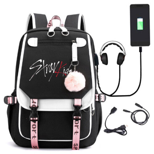 (black) stray kids Backpack Mochila Kids Capacity Bags