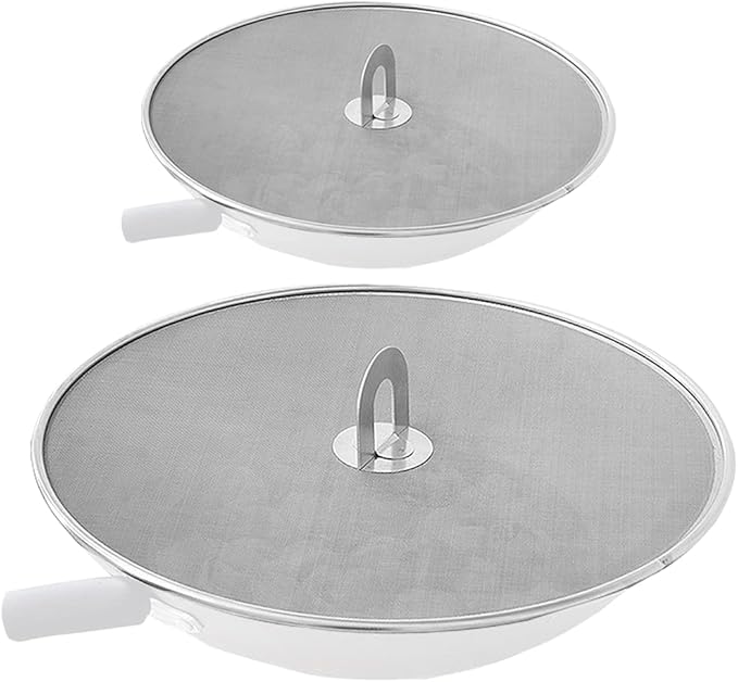 Snowyee Splatter Screen for Frying Pan, Grease Splatter Guard Stainless Steel Large 13” and Small 10” Shield (2 in 1 Set)