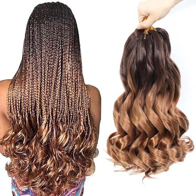 French Curl Braiding Hair 12 Inch 8 Packs Curly Braiding Hair Pre Stretched French Curls Braiding Extension Curl Crochet Braids Spiral Extensions (OT4/30#, 12 Inch (Pack of 8))