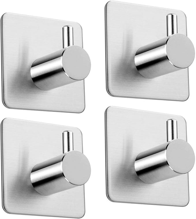 4 Pack of Self Adhesive Hooks, Max 8kg Load Sticky Hooks, Tea Towel Hooks, Versatile Self-Adhesive Wall Hooks for Use in Bathrooms, Kitchens, Doors, Cupboards, Bed Curtains, Towels, Key
