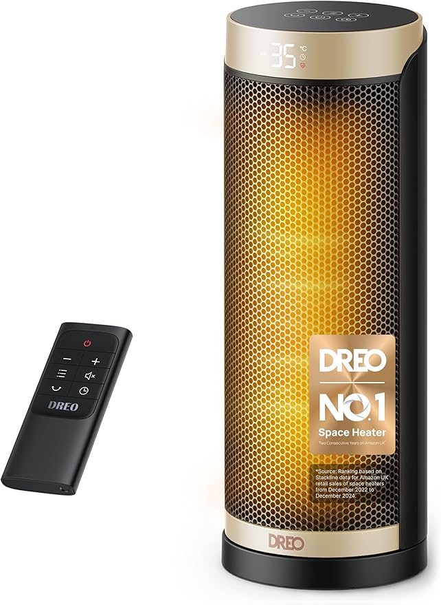 Dreo 16 Inch Electric Heater for Home, 34dB Silent Ceramic Heater, 70° Oscillation Space Heaters Energy Efficient, 3-Mode 3-Speed, Overheating & Tip-Over Protection, 12H Timer, Solaris Slim H3