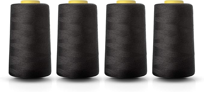 Realm Overlocking Sewing Machine Polyester Thread x Four 5000 Yards Cones White Black Natural Navy Red (Black)