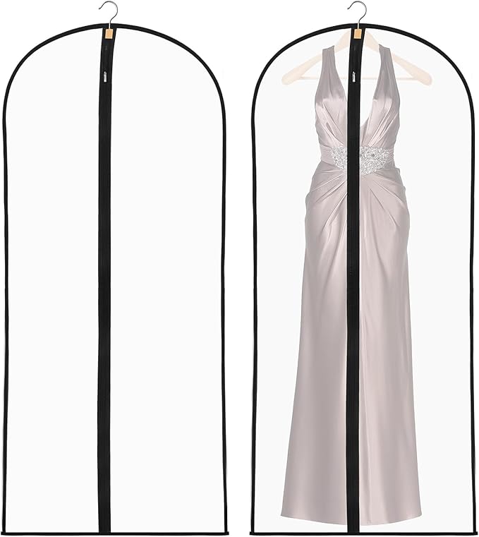 2 Pack Dress Bags Covers Long 60cm*140cm, 55in PEVA Transparent Hanging Garment Bags Waterproof Dustproof Clothes Covers for Gowns, Wedding Dress, Trench Coats, Suits