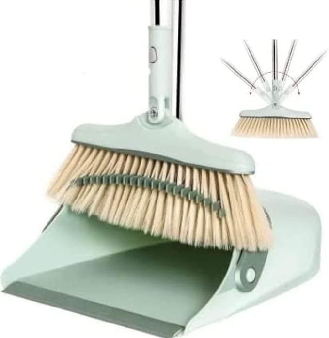 EVENT! SWISSPACK TWIST 54" Long Handled Dustpan and Brush, Broom and Dustpan Set, Household Dust pan Combo, Long Handle for Indoor Outdoor Household Cleaning and Sweeping Green