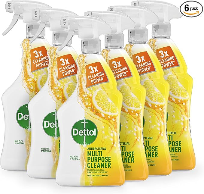 Dettol Spray, Antibacterial Multipurpose Cleaner, Lemon & Lime, 6.0L Total (1L x 6pck), Kitchen, Household Disinfectant Cleaning Solution, Kills 99.9 Percent of Germs