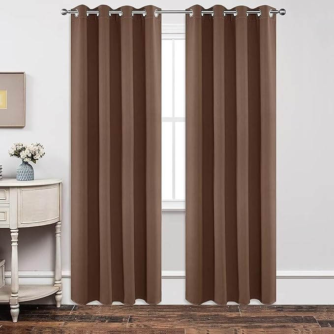 Joydeco Blackout Curtains 63 Inch Length 2 Panels Set, Thermal Insulated Long Curtains & Drapes 2 Burg, Room Darkening Grommet Curtains for Bedroom Living Room Windows (W42 x L63 Inch, Brown)