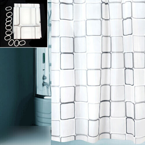 (Large Quadro) Shower Curtain Mould & Mildew Resistant 12 Hook