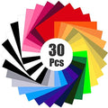 Whaline 30 Pcs Colorful HTV Vinyl Bundle - Permanent Adhesive 12x8 Inches Backed Vinyl Sheets for DIY T-Shirts, Hats, Bags
