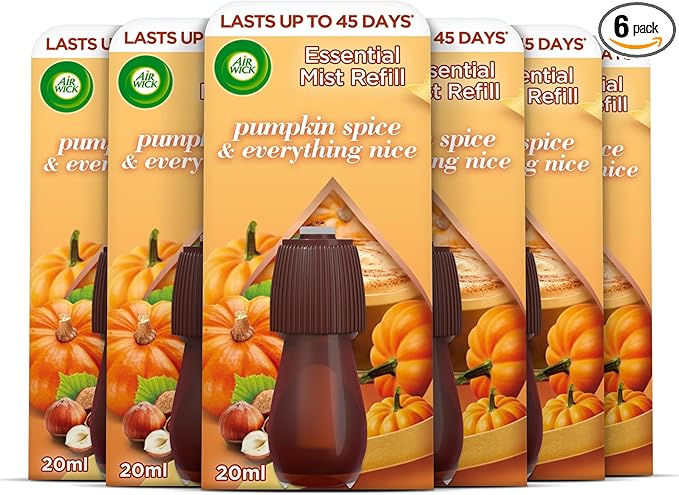 Air Wick Pumpkin Spice & Everything Nice| Essential Mist Single Refill |6 x 20ml |Pack of 6 |Natural Essential Oils