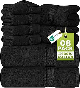 Utopia Towels 8 Piece Towel Set - 2 Bath Towels, 2 Hand Towels and 4 Washcloths Cotton Hotel Quality Super Soft and Highly Absorbent (Black)