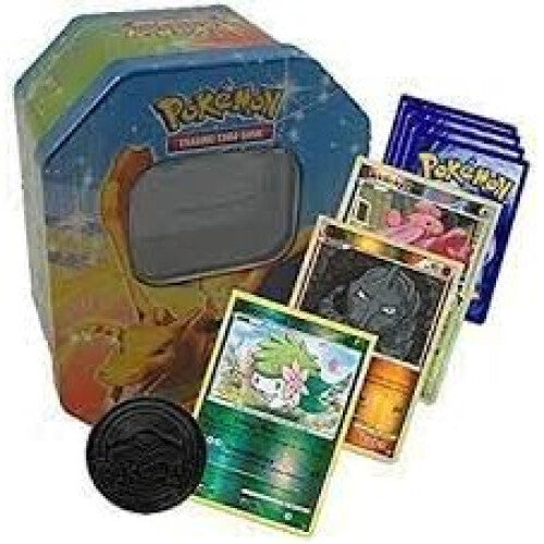 Pokemon Starter Collection Tin: 50 Cards (5 Shiny Holos, 45 Character Cards) + Collectible Coin; Empty Tin Insert Fits 200-300 Cards
