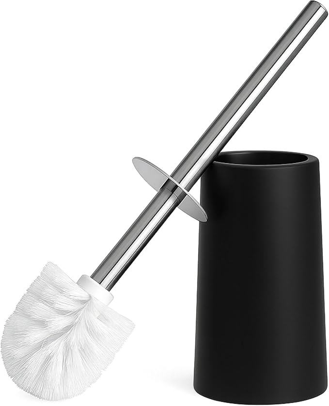 Toilet Brush & Holder | Modern Loo Brush set with elegant design | Toilet Cleaner Brush with Stainless Steel handle | Compact and efficient Toilet Brush set (1 Unit Black)
