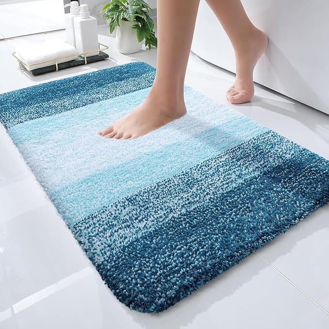 smiry Microfiber Bath Mat, 40 x 60 cm, Non-Slip Super Absorbent Bathroom Mat, Extra Soft Thick Floor Foot Mat, Fluffy Shaggy Bath Mats Rugs for Bathroom, Caribbean Sea