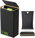 60L Slim Collapsible Laundry Baskets with Lid, Tall Narrow Foldable Washing Basket for Laundry, Folding Small Slimline Laundry Hamper for Dirty Clothes, Bamboo Cloth Wash Storage Basket (Black)