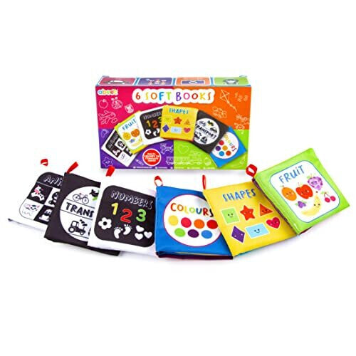 Soft Books for Babies 0-6 Months - Set of 6 Sensory Cloth Books (3 Color, 3 Black & White) - Early Learning Gift
