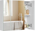 VASAGLE BBK22WT Bathroom Wall Cabinet with Mirror, 3 Door Storage Unit, 60 x 15 x 55 cm, with Adjustable Shelf, Modern, White BBK22WT