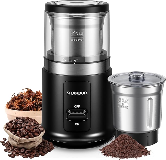 SHARDOR Coffee Grinder Electric,75g Removable Stainless Steel Cup,38000rpm Powerful Grinder for Coffee Bean,Dried Spice,Pepper,Grain,Nuts,Black