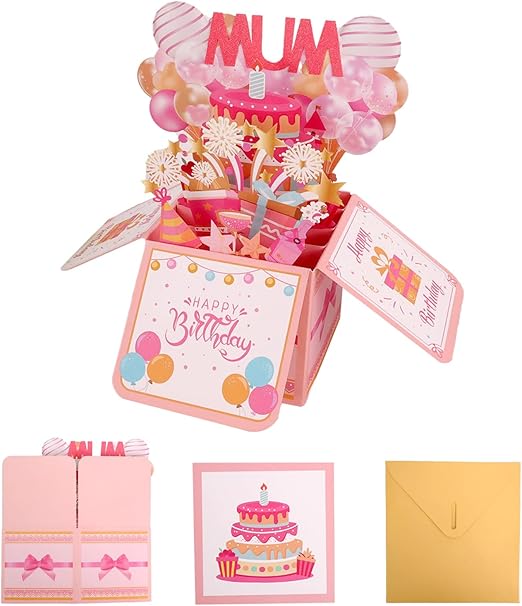 Cute Happy Birthday Mum Card Pop Up, 3d Funny Special Personalised Gifts Cards for Mom/Mother/Mam from Son or Daughter (mum birthday cards)