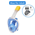 (Blue for Adult) Full Face Snorkel Mask Snorkeling Swimming Diving Mask Wide View Anti-Fog Anti-Leak Safe Breathing System for Adult Kids Gift