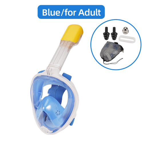 (Blue for Adult) Full Face Snorkel Mask Snorkeling Swimming Diving Mask Wide View Anti-Fog Anti-Leak Safe Breathing System for Adult Kids Gift