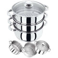3-TIER- 22CM INDUCTION HOB STAINLESS STEEL STEAMER POT PAN COOKER SET GLASS LID