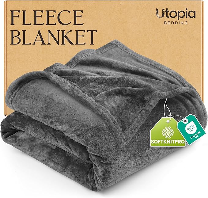 Utopia Bedding Fleece Throw Blanket, Soft, Cosy 300 GSM Fluffy Blankets and Throws For Sofas, Bed, Couches [Grey, 152x127 cm]