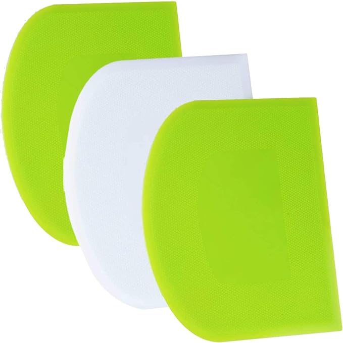 SURDOCA Dough Scraper Bench Scraper - 3P 4.7x3.7" Plastic Flexible Bowl Scraper, Sharp Edge & Angles Cake Scraper. Non-Slip Bakeware Decorating Tools Sculpting & Modeling Tools - Green+off White+Green