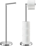 Toilet Roll Holder Free Standing with HEAVY BASE, Premium Toilet Roll Stand, Stainless Steel loo roll holder for Bathroom 2 in 1 Holder and Storage for 5 Rolls - Chrome