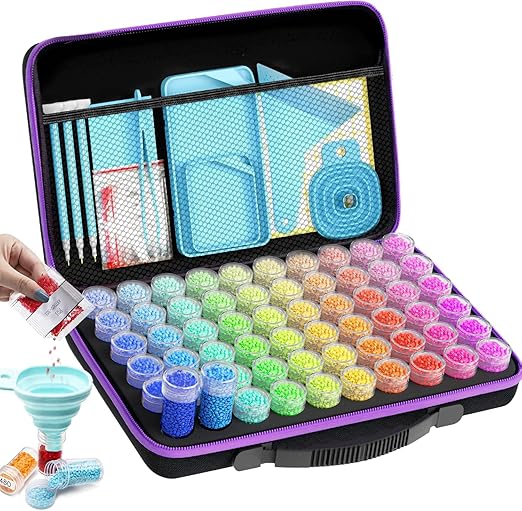 ARTDOT 60 Slots Diamond Art Storage Boxes Kits for Adults, Portable Diamond Painting Accessories and Tools Kit for Bead Organization and Storage
