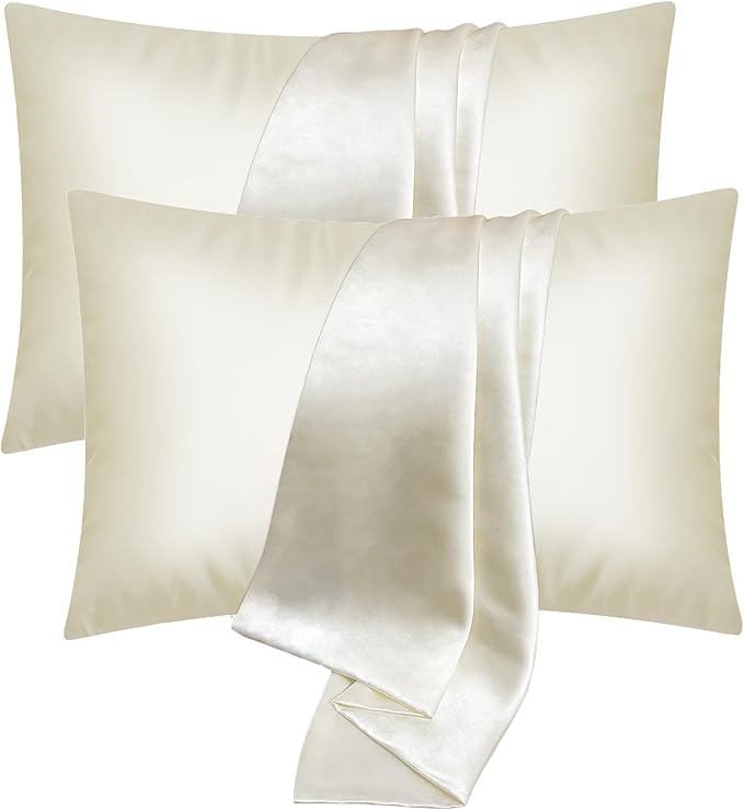 UQQU Satin Pillow Cases 2 Pack, Polyester Satin Pillowcase for Hair and Skin, Pillow Cases Standard Size, Super Soft Pillow Case with Envelope Closure (Cream, 50 x 75 cm)