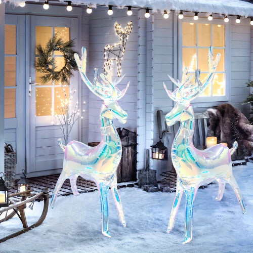 (2pcs Elk) 2pcs Extra Tall 94cm Self-Standing Inflatable Reindeer Decorations with Glowing Antlers - Heavy-Duty Material, No Electricity Needed