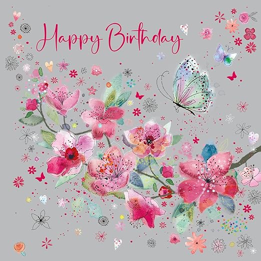 Cherry Orchard, Enchanting Floral Ladies Birthday Card, Butterflies and Blossom, Complete with Envelope