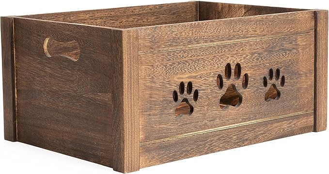 green leaves Paw Shaped Cutout Dog Toys Chest Gift Hampers Storage Collection Box Wooden Crates Gift Hampers (Brown, Large)