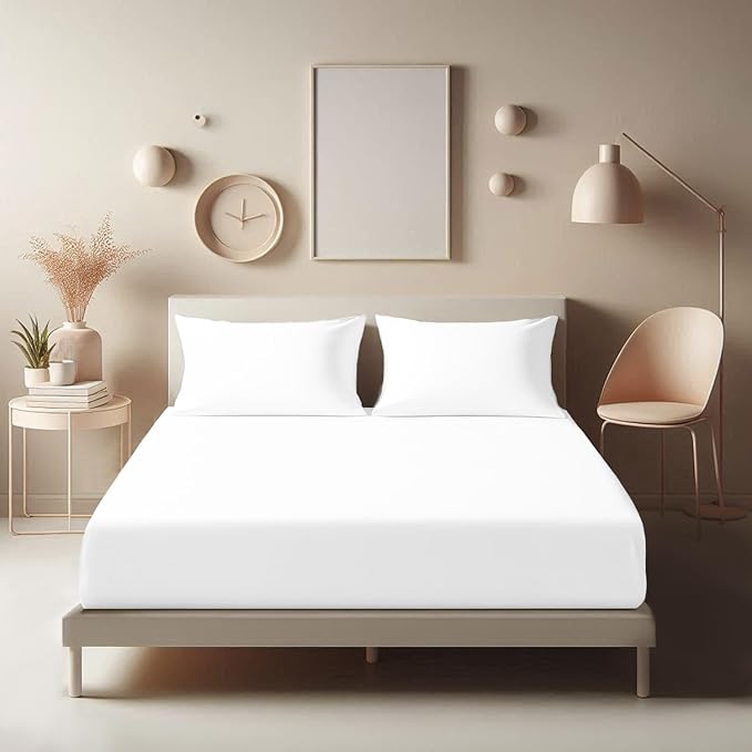 Aspire Homeware Double Fitted Sheet - 25 cm Deep Hotel Quality (White) Bed Sheets - Soft & Breathable Fitted Bed Sheets Double - Anti-Wrinkle Easy Care Fitted Sheets