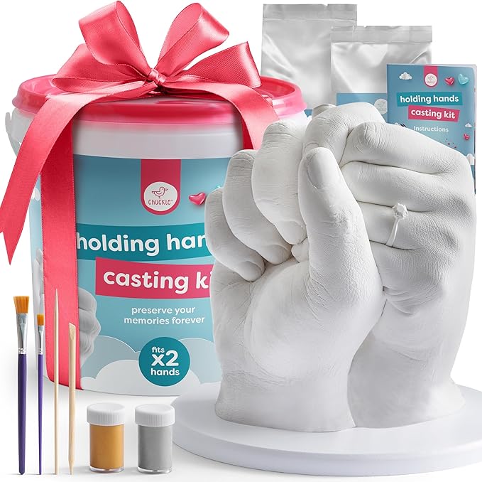 Chuckle Holding Hands Casting Kit Couples, Hand Mould Kit with Sculpture Base & Paints, Couples Gifts for Him and Gifts for Her, Valentines, Anniversary, Gift for Wife Husband Girlfriend Boyfriend