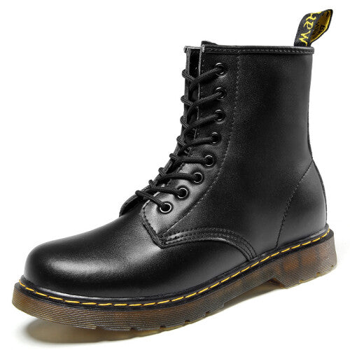 (Black 8 holes [single lining], 39) Martin boots men's mid-section couple boots genuine leather thick sole versatile leather boots women