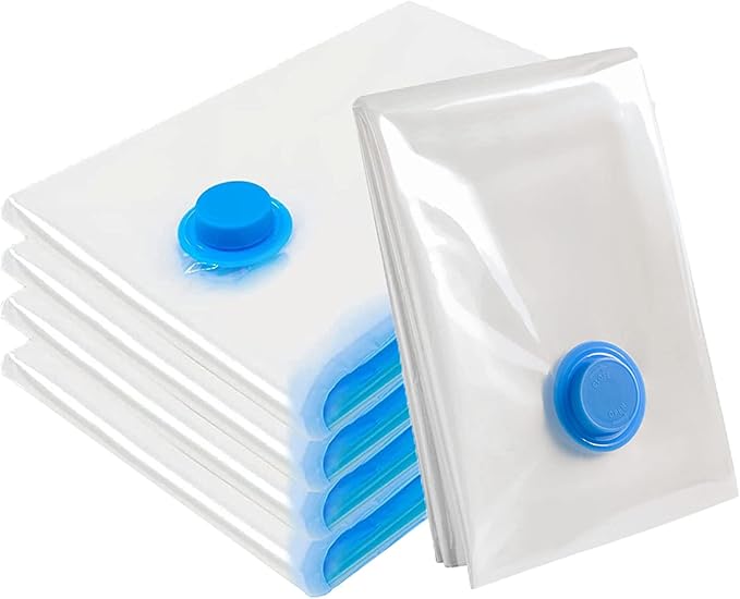 Vacuum Storage Bags for Clothes - 4 Pack 130 X 100cm Extra Large Reusable Clothes Storage Bags Vacuum Sealer Bags with Double Zip Seal Travel Space Saver Bags for Duvets, Bedding, Quilts, Pillows