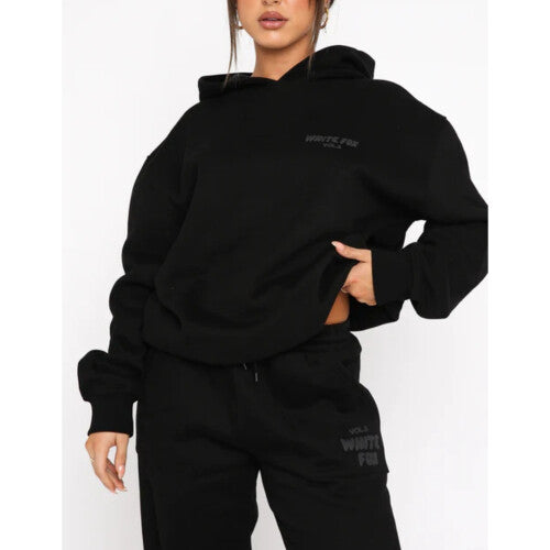 (black, S) Women's Long Sleeve Hoodie Sweatshirt and Sweatpants Set Stylish Two-Piece Tracksuit for Fall, Winter & Spring