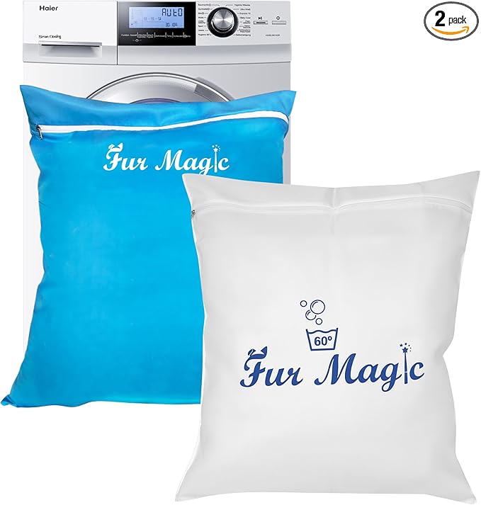 Fur Magic Pet Laundry Bag 2 Pack, Keeps Your Washing Machine Free From Pet Hair Large Size, Removes Dog Cat Horse Rabbit Fur, Blue & White