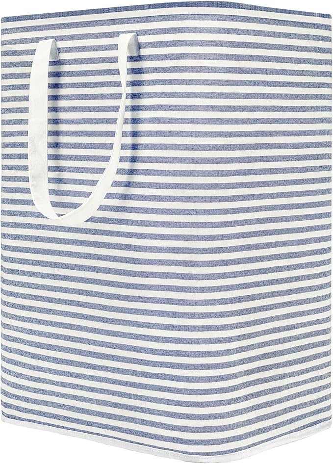 DOKEHOM 80L Freestanding Laundry Hamper with Handle, Collapsible Large Cotton Storage Basket for Clothes (Blue)