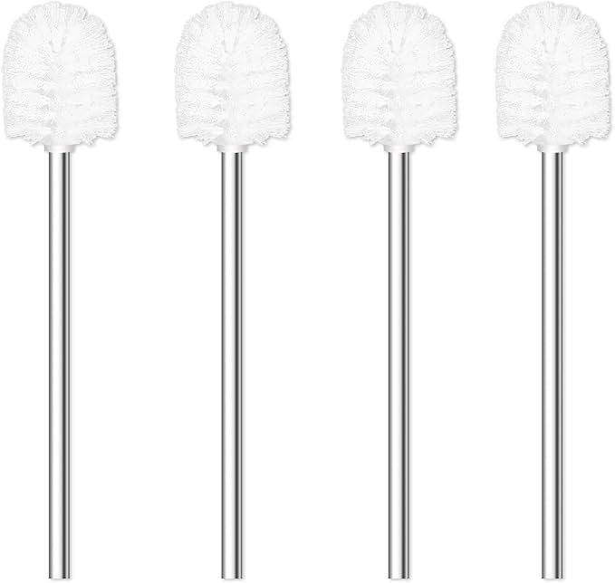 Toilet Brush, 4PCS Toilet Brushes with Stainless Steel Handle, Standing Stainless Steel Toilet Brushes for Bathroom Toilet-Ergonomic, Elegant,Durable (White)