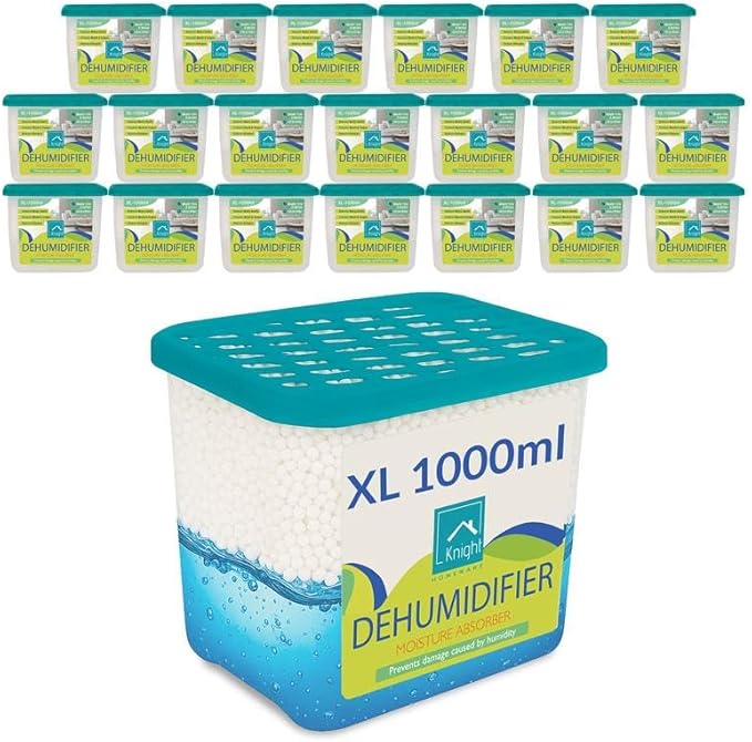 KNIGHT 1000ml 20 Pack Dehumidifier - 1L Moisture Absorber, Long Lasting 90 Days Dehumidifier, Prevents Mould and Condensation caused by Humidity in Home, Kitchen, Caravan & Garage - Patent Design