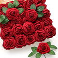 Mocoosy 50Pcs Red Roses Artificial Flowers, Artificial Rose Real Touch Foam Fake Roses Bulk with Stem,Lifelike Rose DIY Craft Flower for Wedding Bridal Bouquet Centerpiece Arrangement Party Home Decor