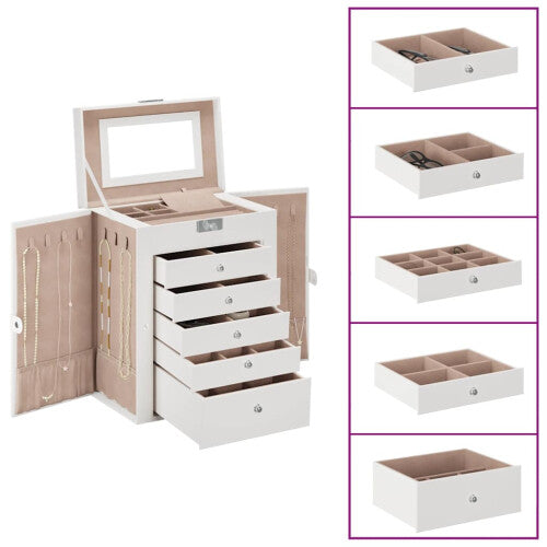 (white, 6-layer) vidaXL Jewellery Box 5-Layer with Mirror Lockable White jewelry organiser