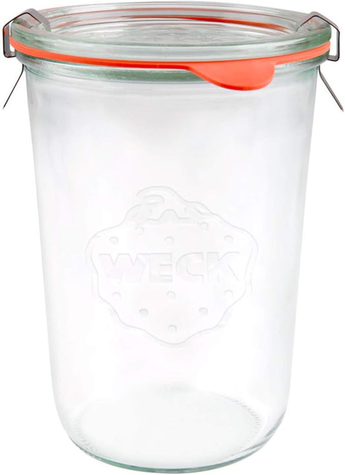 WECK 743 X1 850ml Wide Mouthed Storage Jar Including Glass Lid, Seal & Clamps For Sourdough, Preserving, Canning, Yoghurt, Kimchi