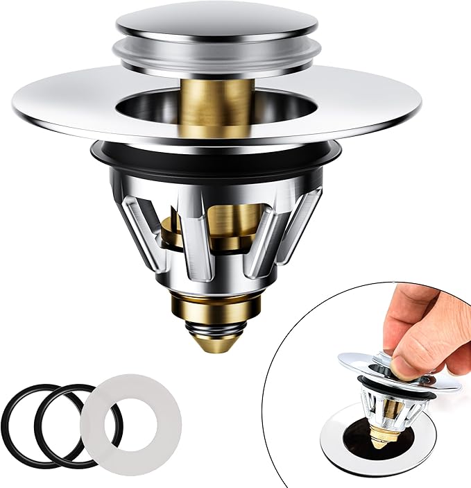 Magichome Sink Plug Replacement, Bathroom Pop Up Sink Plug for 34-45mm Drain Holes, Universal Sink Plug with Drain Strainer for Wash Basin